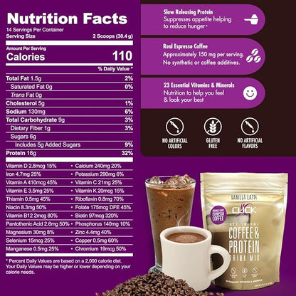 CLICK Coffee Protein Powder 16g Protein 23 Essential 150mg Caffeine