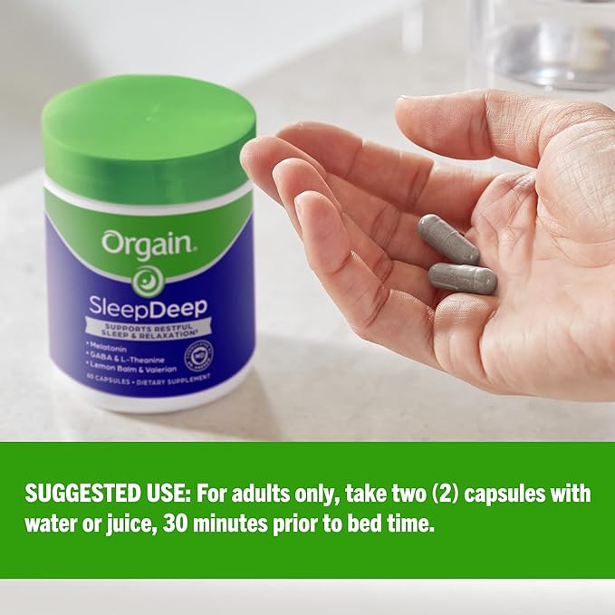 Orgain SleepDeep, Melatonin Sleep Aid Support 60 Count, 30 Day
