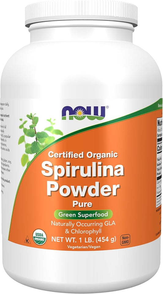 NOW Supplements, Certified Organic, Spirulina Powder, B-12 with 1-Pound