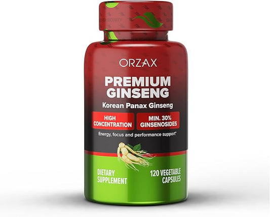 ORZAX Korean Panax Ginseng Capsules 30% Ginsenosides (120 Veg