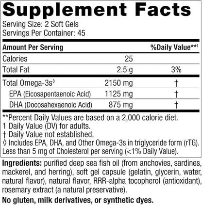 Nordic Naturals Ultimate Omega 2X, Lemon Flavor 90 Soft 2150 mg Omega-3 Fish 45 Servings