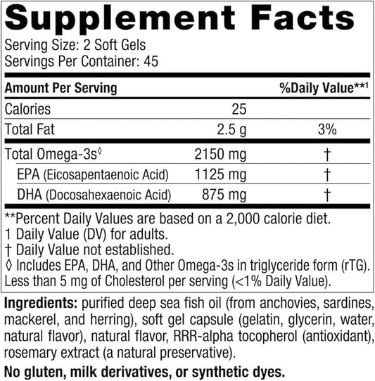Nordic Naturals Ultimate Omega 2X, Lemon Flavor 90 Soft 2150 mg Omega-3 Fish 45 Servings