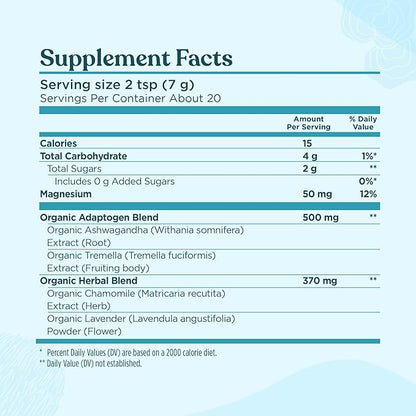 Four Sigmatic Calm Super Powder | Organic Superfood Powder with Magnesium Citrate, Organic Chamomile Extract, and Tremella Mushroom Extract | Blueberry Drink Mix (4.94 oz.)