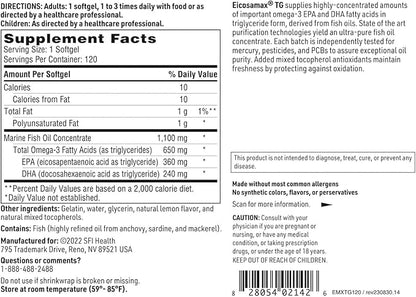 Klaire Labs Eicosamax TG Fish Oil Omega-3 Fatty (120 Softgels)