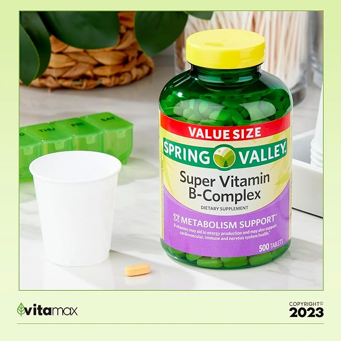 Spring Valley Super Vitamin B-Complex Tablets 500 Count 16 Months (2 Items)