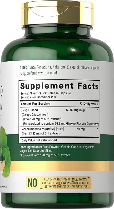 Carlyle Ginkgo Biloba Pills 6000mg | 200 Capsules