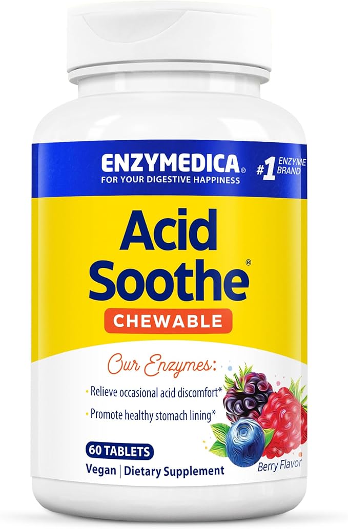 Enzymedica, Acid Soothe Chewable, Promotes Relief 60 Tablets (60 Servings)