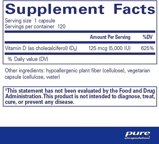 Pure Encapsulations Vitamin D3 125 mcg (5,000 IU) 120 Capsules