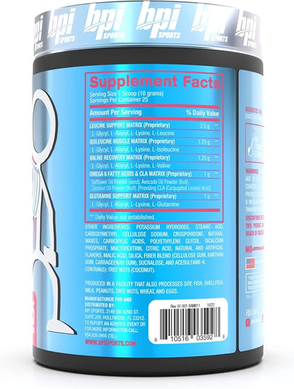 BPI Sports Best Aminos - BCAA Powder Post Workout & Glutamine Recovery Drink with Branched Chain Amino Acids for Hydration & Recovery, for Men & Women - Cotton Candy - 25 Servings