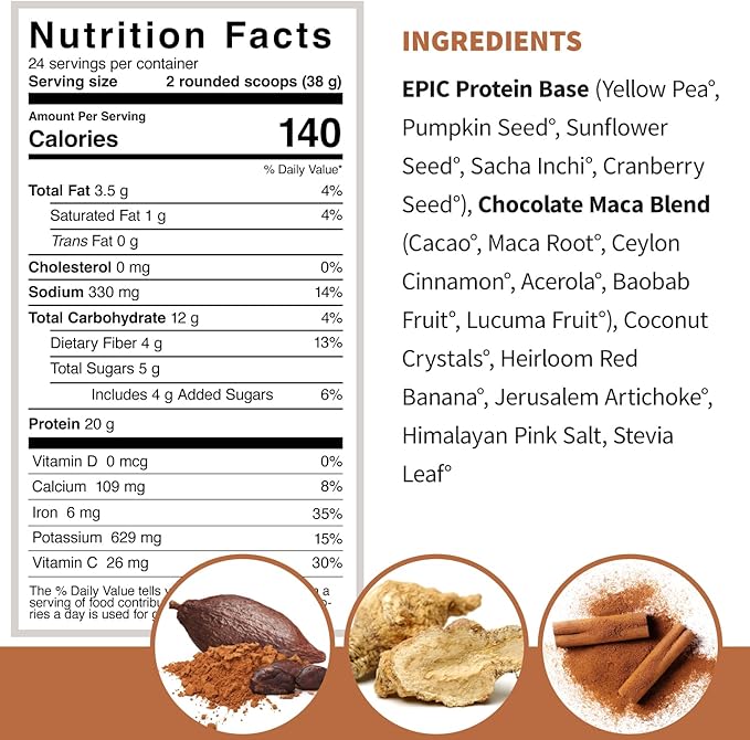 Sprout Living Epic Protein, Plant Based 20 Grams (2 Pound, 24 Servings)