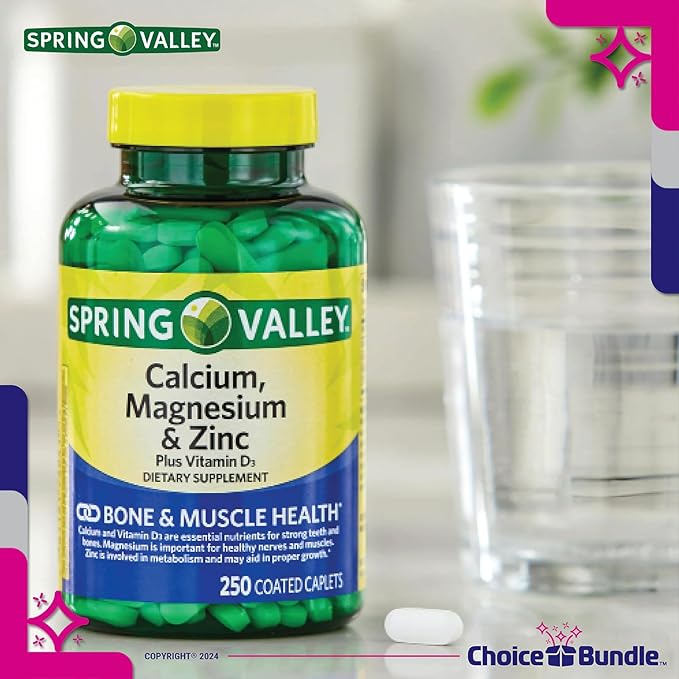Spring Valley Calcium, Magnesium & Zinc D3 Coated 250 ct 4pk Choice (1000 Total) (6 Items)!