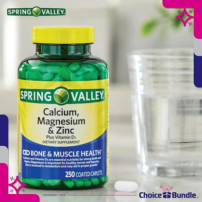 Spring Valley Calcium, Magnesium & Zinc D3 Coated 250 ct 4pk Choice (1000 Total) (6 Items)!