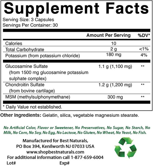 Best Naturals, Glucosamine Chondroitin MSM Supplements, 2600 mg 90 Capsules (90 Count 3))