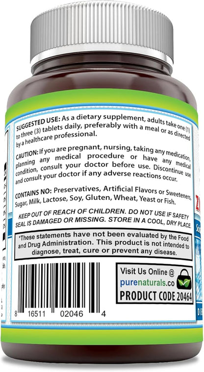 Pure Naturals Calcium Magnesium Zinc Vitamin D3 Supplement 1000mg, Magnesium 400mg, Zinc 25mg, Vitamin D3 600 600 IU (300 Tablets)