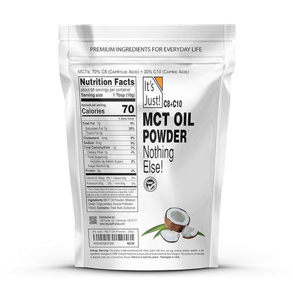 It's Just - MCT Oil Powder w/Prebiotic Fiber (1.5lbs) 70% C8 + 30% C10, Fast Fuel for Body & Brain Health, Keto Coffee Creamer, Non-GMO, 24oz
