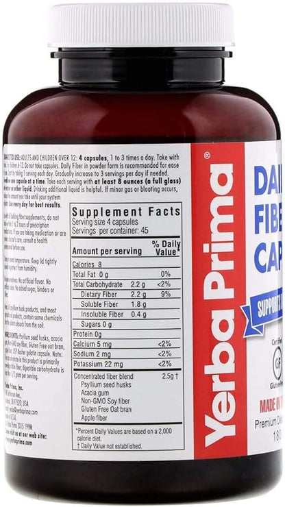 Yerba Prima Daily Fiber Capsules – 180 Caps 3) -