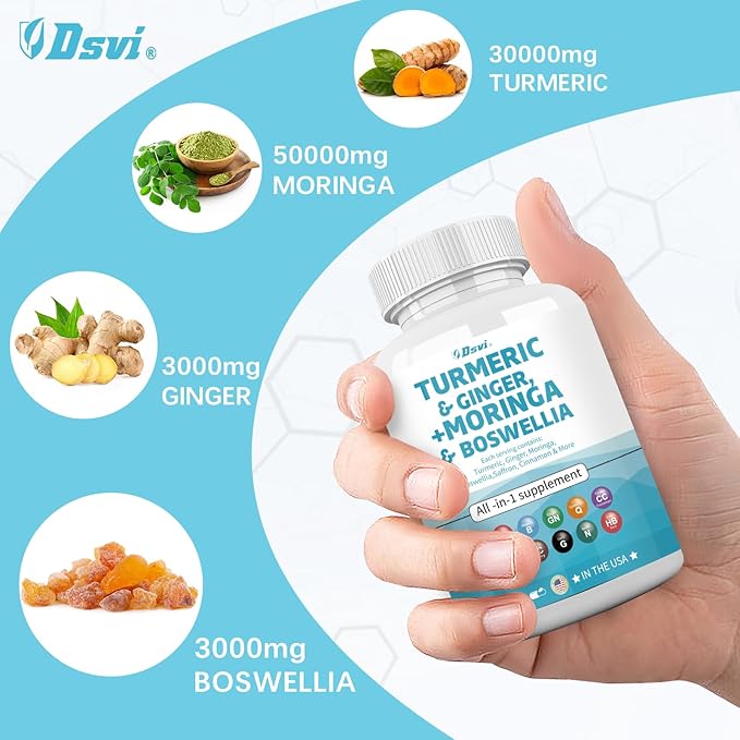 60 Capsules Turmeric Curcumin 30000mg Ginger 3000mg Moringa 50000mg Boswellia 3000mg Saffron 2000mg Joint