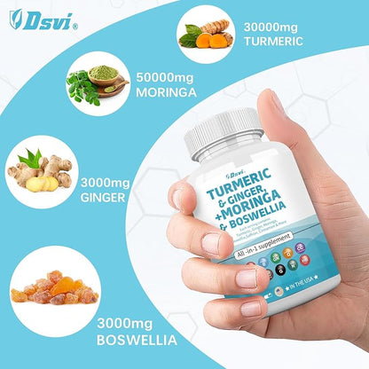 60 Capsules Turmeric Curcumin 30000mg Ginger 3000mg Moringa 50000mg Boswellia 3000mg Saffron 2000mg Joint