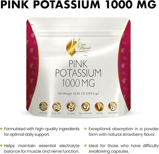 Pink Potassium Powder by Cocó March – Supports Heart Health, Muscle Function, and Bone Health. Gluten Free, Dairy Free, Non-GMO, Soy Free, Vegan, Keto Friendly – 10.86 oz (309.6 g)