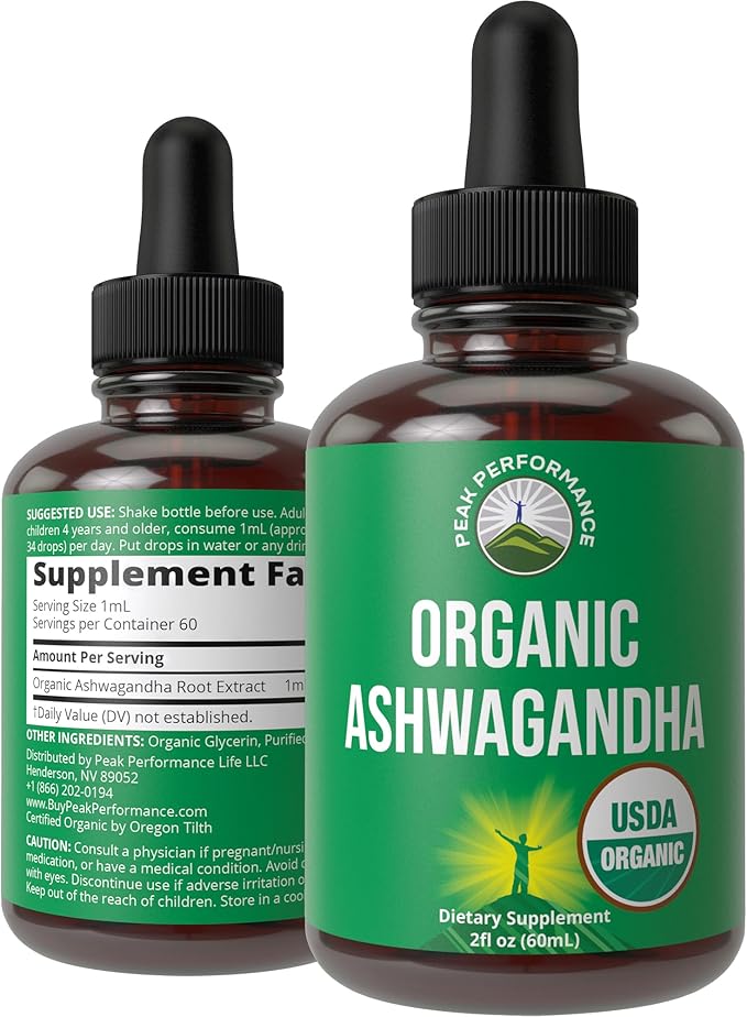 Ashwagandha Liquid Drops. USDA Organic Vegan