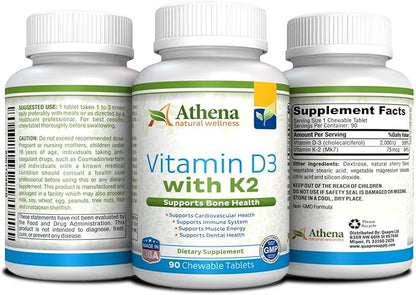 Athena - Vitamin D3 2000IU K2 (MK7) (MK7) - 90 Chewable