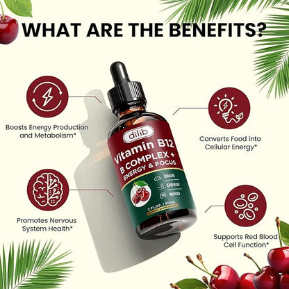 Vitamin B12 Complex 5000 mcg B12 Liquid B3, B5, B5, B6, B6, & B8 for 2 fl.