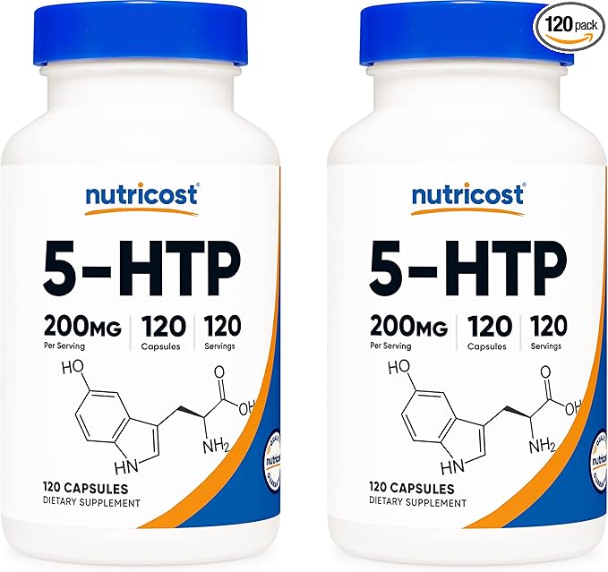 Nutricost 5-HTP 200mg, 120 Vegetarian Capsules (5-Hydroxytryptophan) (2 Bottles)
