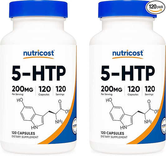 Nutricost 5-HTP 200mg, 120 Vegetarian Capsules (5-Hydroxytryptophan) (2 Bottles)