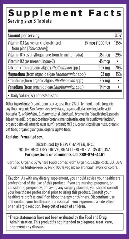New Chapter Calcium Supplement - Bone Strength Organic Calcium with Magnesium, Vitamin D3+K2, 70+ Trace Minerals for Bone Health, Gluten Free, Easy to Swallow Slim Tablets - 120 Count