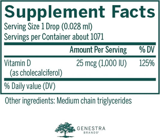 Genestra Brands D3 1000 Drops | Liquid Vitamin D Supplement | 1 fl. oz.