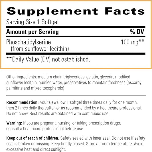 Integrative Therapeutics Phosphatidylserine - Brain Function and Stress Support Supplement* - Sunflower Lecithin-Derived Brain Support Supplement for Men & Women - 60 Softgels