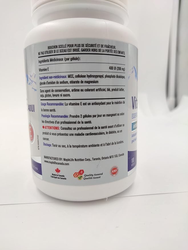 MapleLife Nutrition Vitamin E 400IU 100 softgels