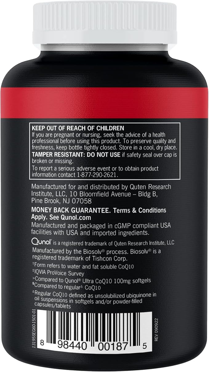 Qunol CoQ10 200mg Softgels, Ultra CoQ10 Q10 Supplements 2 Month 60 Count