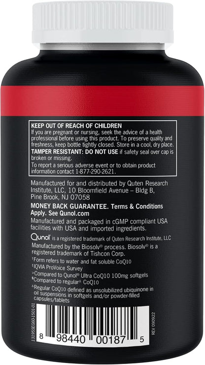 Qunol CoQ10 200mg Softgels, Ultra CoQ10 Q10 Supplements 2 Month 60 Count