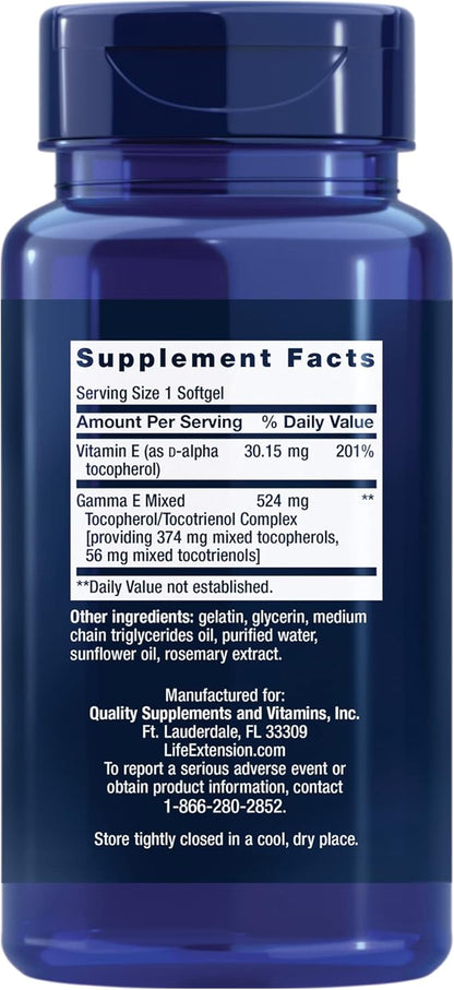 Life Extension Gamma E Mixed Tocopherols 60 Softgels 90 Vegetarian