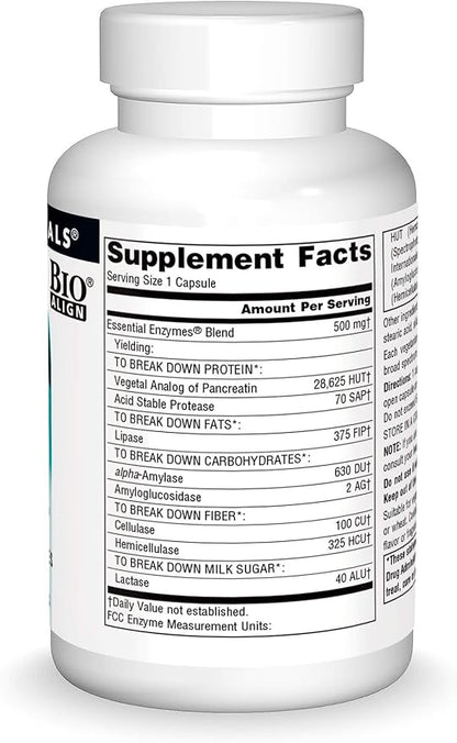 Source Naturals Essential Enzymes 500mg Bio-Aligned 120 Vegetarian