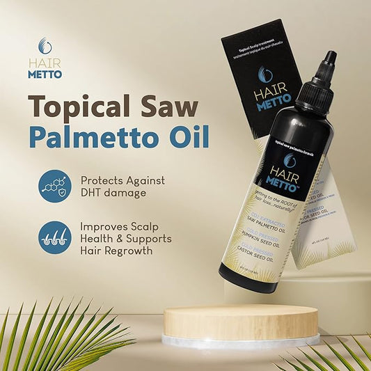 HAIRMETTO® Topical Saw Palmetto and Pumpkin Seed Oil Extract for Hair Loss, Strengthens Hair Roots, Soothes Dry Scalp, with Rosemary, Castor Oil, and Lavender Scent, 4oz Bottle