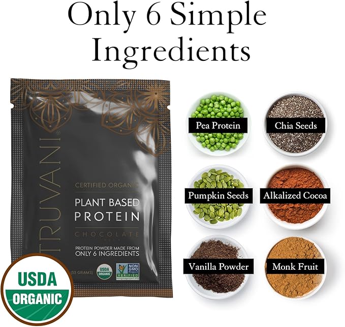 Truvani Vegan Pea Protein Powder 20g Organic 1 Serving