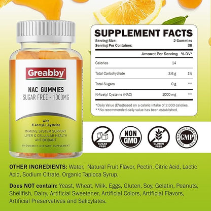 NAC Gummies Sugar Free, N Acetyl 1000mg for Flavor,60ct
