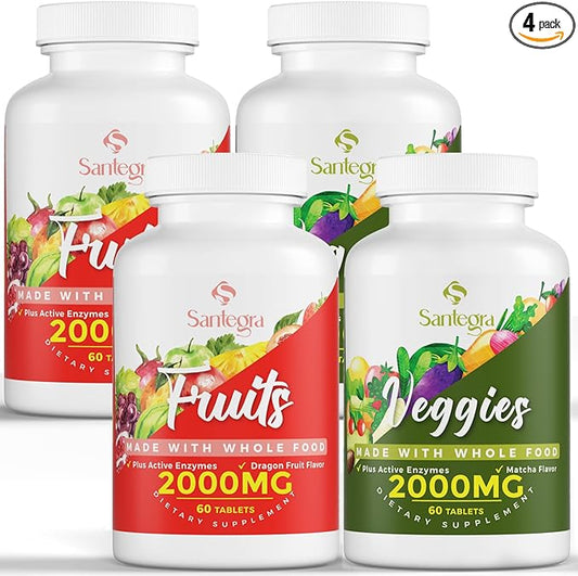 2000 MG Fruits and Vegetables Supplements, Natural Balance Over 35+ Fruits and Vegetables, 100% Whole Food Superfoods Fruit and Veggies Supplement, Energy Balance, Sugar-Free, Vegan, 240 Tablets