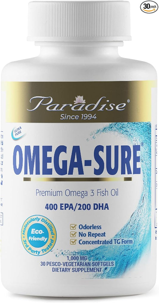 Paradise Herbs Omega-Sure, Omega-3 Concentrate, Premium 30 Count