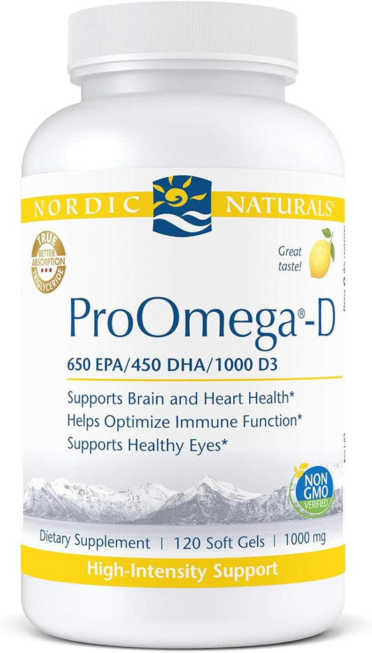 Nordic Naturals ProOmega-D, Lemon Flavor 120 Soft 1280 mg Omega-3 + 1000 IU D3 - 60 Servings