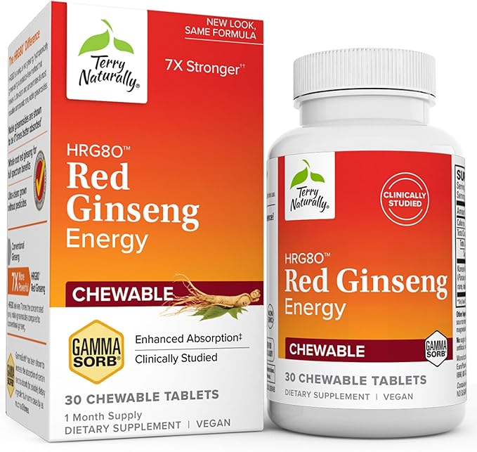 Terry Naturally HRG80 Red Ginseng Energy 30 Chewable HRG80 - 30 Servings