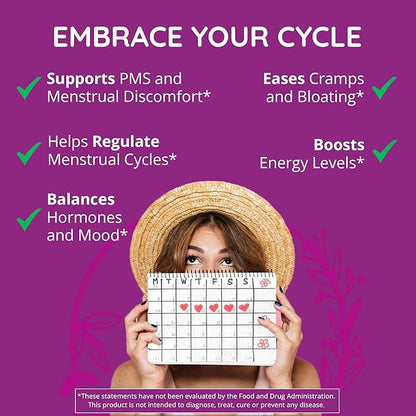 PMS Support Supplement for Women 180 Ct - Hormonal Balance for Women | Menopause & Perimenopause Supplements Women | Bloating Relief for Women, Menstrual Cramp Relief, PMDD | Vegan, Non-GMO