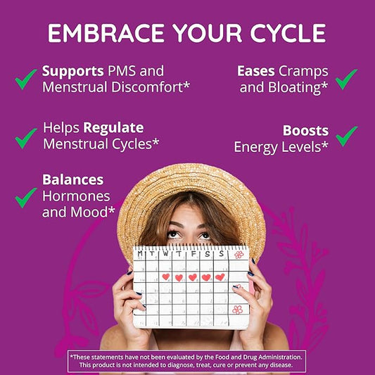 PMS Support Supplement for Women 180 Ct - Hormonal Balance for Women | Menopause & Perimenopause Supplements Women | Bloating Relief for Women, Menstrual Cramp Relief, PMDD | Vegan, Non-GMO