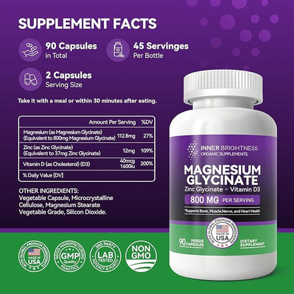 Magnesium Glycinate - Magnesium Supplement D3 for 90 Vegetarian