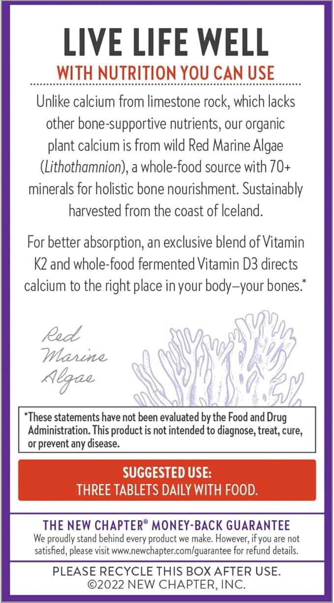 New Chapter Calcium Supplement D3+K2, 70+ 70+ Trace 180 Slim