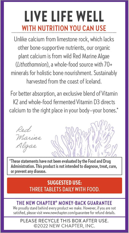 New Chapter Calcium Supplement D3+K2, 70+ 70+ Trace 180 Slim