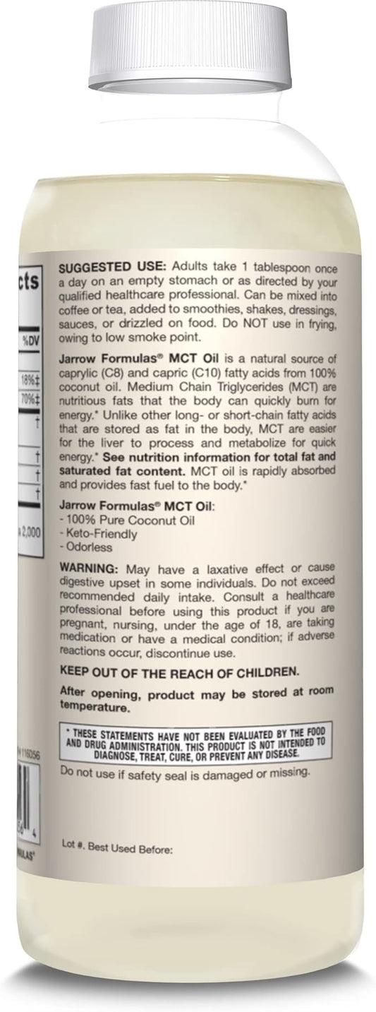 Jarrow Formulas MCT Oil, Dietary Supplement, Ketogenic Diet Support for Quick Energy, 20 fl oz Liquid Oil, 39 Day Supply