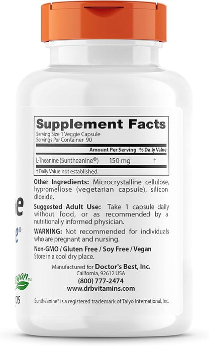 Doctor's Best L-Theanine Contains Suntheanine, Helps 150 mg (DRB-00197), 90 90 Count